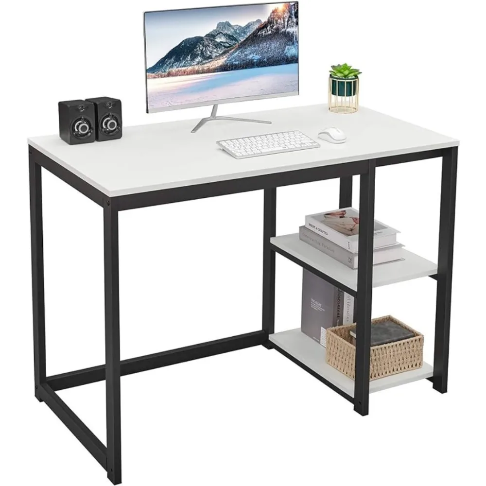 

SINPAID Computer Desk 40 inches with 2-Tier Shelves Sturdy Home Office Desk with Large Storage Space Modern Gaming