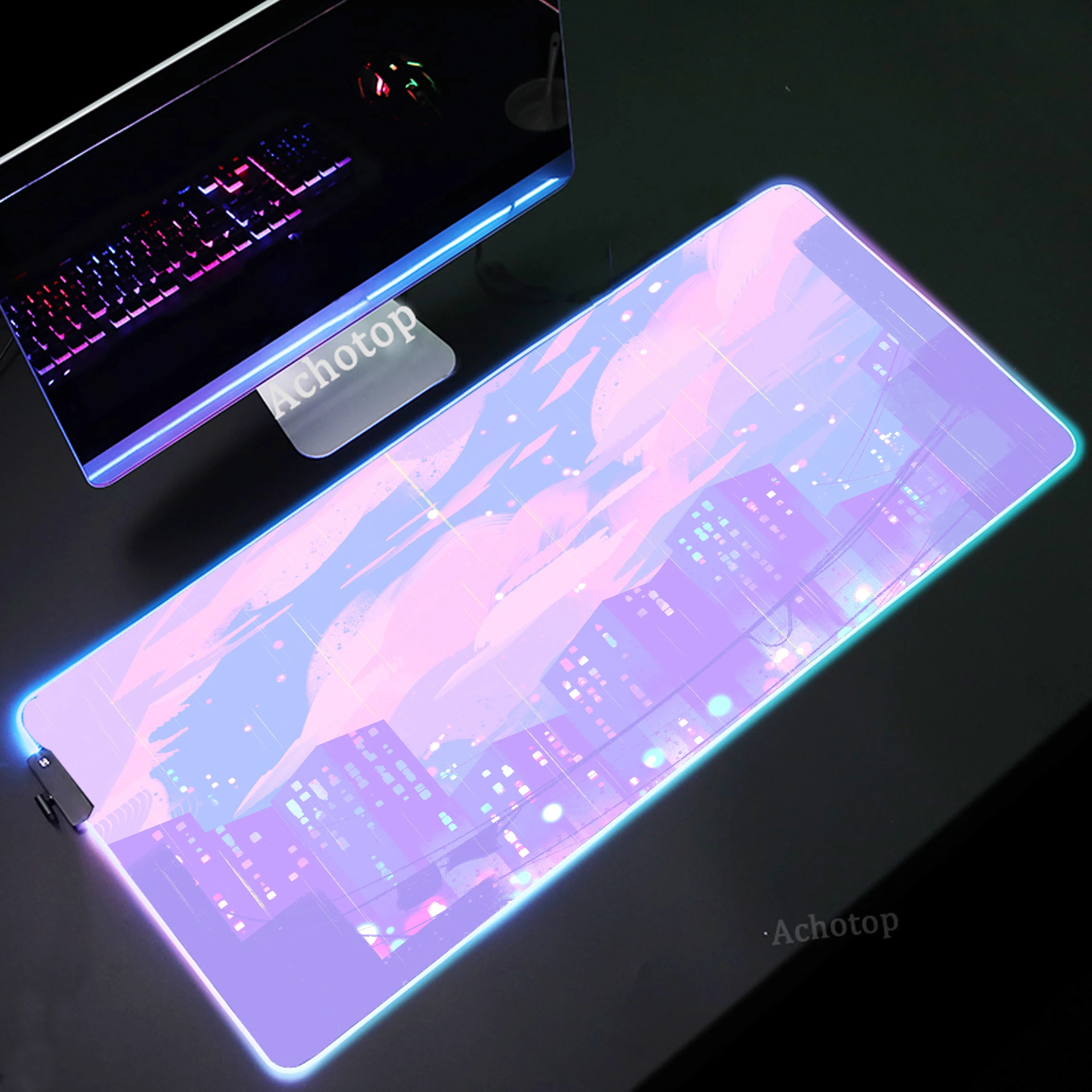 

Moon Landscape RGB Mousepad Gaming Mouse Pad LED Luminous Mouse Mat Gamer Non-slip Rubber Mousemats XXL 90x40cm Deskmat Backlit