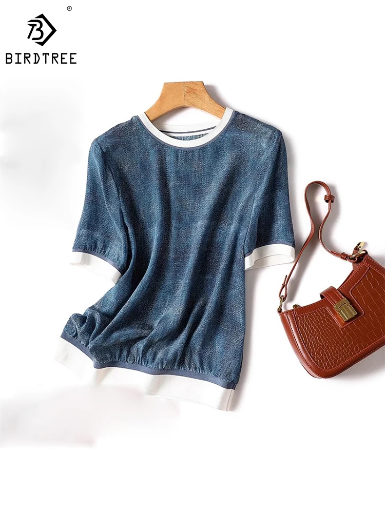 Birdtree 100%Natural Silk 14MM 2023 Summer T Shirts Women Design Short Sleeve Casual Tops Tees O-Neck Classic Style T38110QD
Birdtree 100%Natural Silk 14MM 2023 Summer T Shirts Women Design Short Sleeve Casual Tops Tees O-Neck Classic Style T38110QD