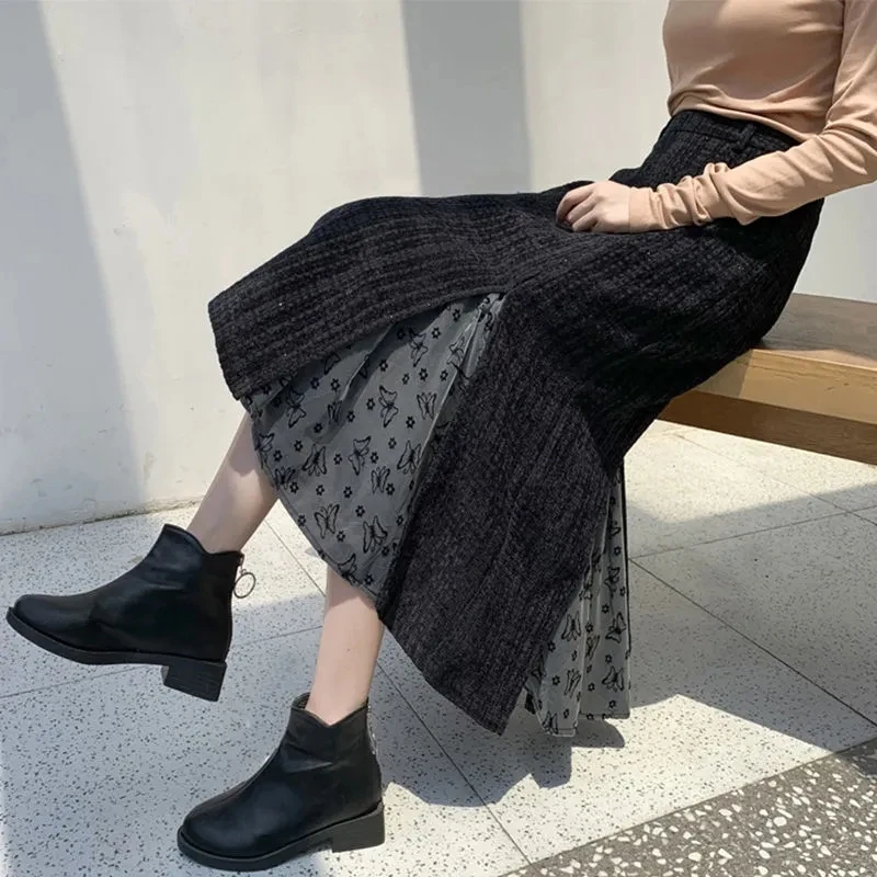 

2024 New Winter Mid length Ruffled Split Fishtail Skirt For Women Clothing Spring Autumn High Waisted Slim A-line Skirts B295