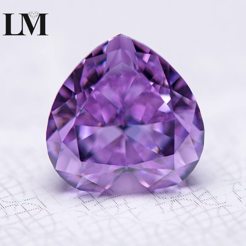

Cubic Zirconia Stone Fancy Purple Color Heart Shape 5A Grade 4k Crushed Ice Cut Lab CZ Gemstone for High Quality Jewelry Making