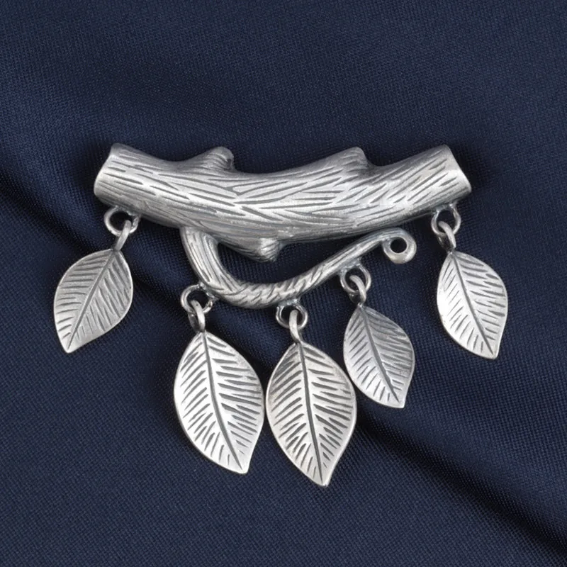 

Vintage 925 Sterling Silver Elbow Branch Leaf Pendant for Women Chinese Ethnic Ethnic Style Tassel Pendant Choker Jewelry DZ026