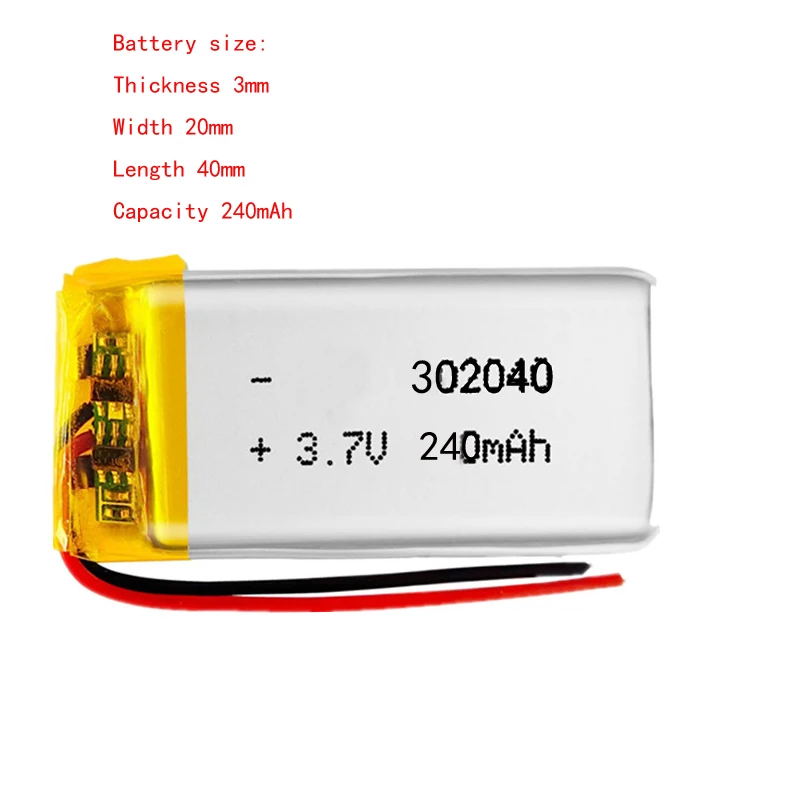 3.7v 302040 240mah Rechargeable Li-Ion Polymer Battery Hot Sale For Smart Devices GPS Headphones Bluetooth Speaker Glasses Car
3.7v 302040 240mah Rechargeable Li-Ion Polymer Battery Hot Sale For Smart Devices GPS Headphones Bluetooth Speaker Glasses Car
