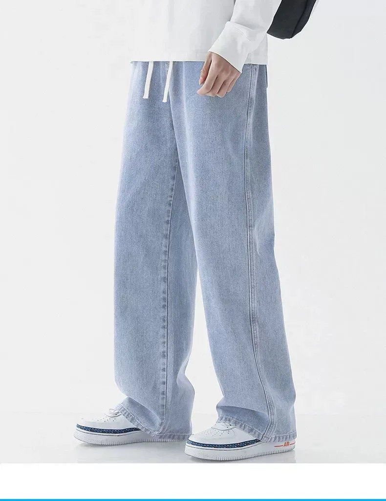 بنطلون جينز رجالي كاجوال واسع الساق بلون أزرق فاتح بتصميم عتيق على الطراز الأمريكي، بنطلون دينيم فضفاض بقصة مستقيمة للمراهقين بنطلون جينز رجالي كاجوال واسع الساق بلون أزرق فاتح بتصميم عتيق على الطراز الأمريكي، بنطلون دينيم فضفاض بقصة مستقيمة للمراهقين