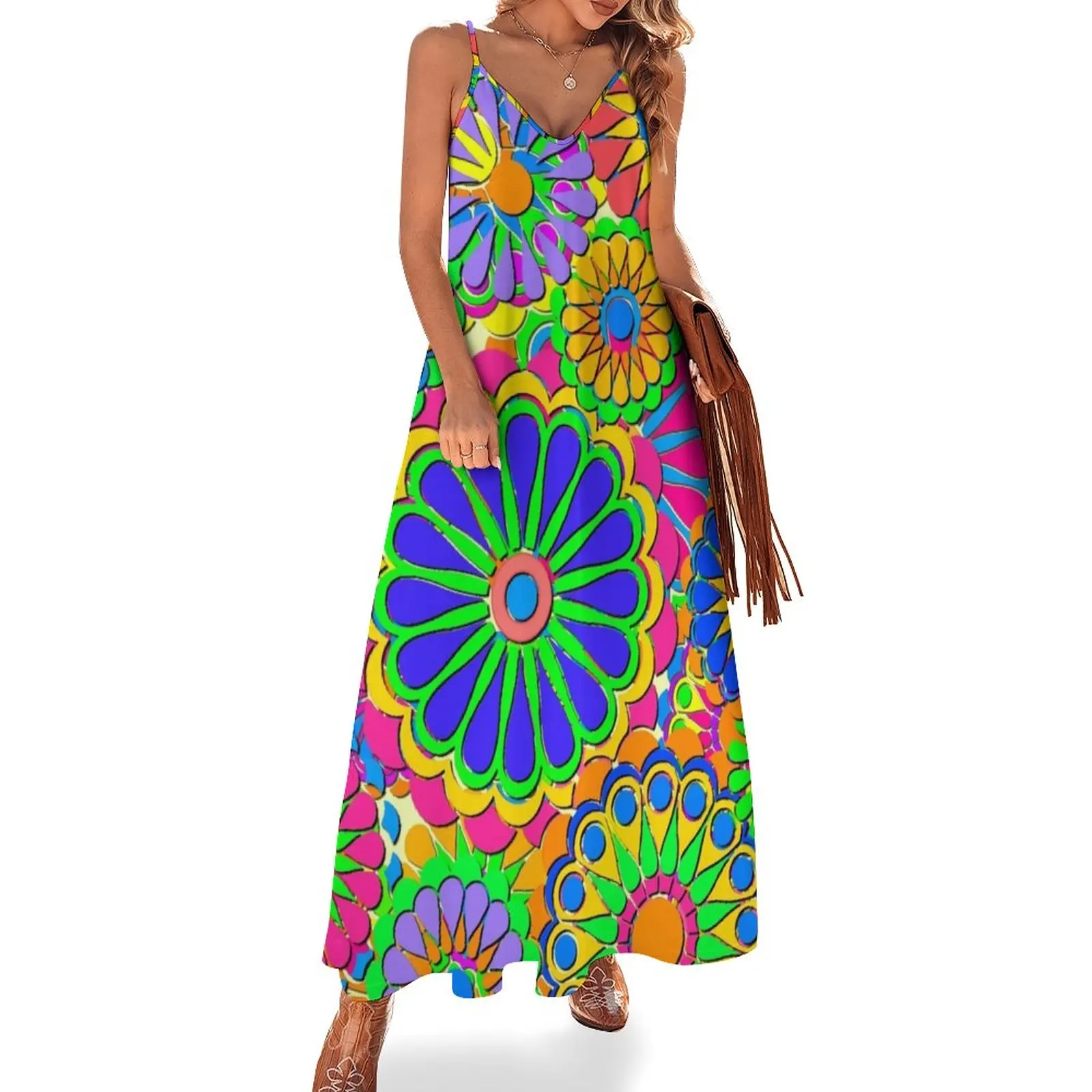 Bright Colorful Flower Power Hippy Style Sleeveless Dress wedding dresses for parties Woman's evening dress
Bright Colorful Flower Power Hippy Style Sleeveless Dress wedding dresses for parties Woman's evening dress