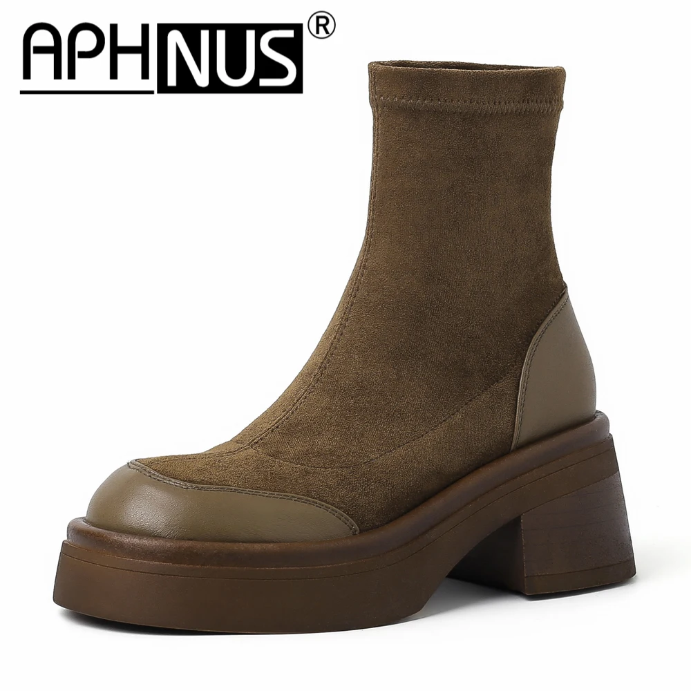 

Женские ботинки APHNUS, короткие ботильоны, туфли-лодочки на среднем высоком каблуке, женская обувь 2023, новые ботинки