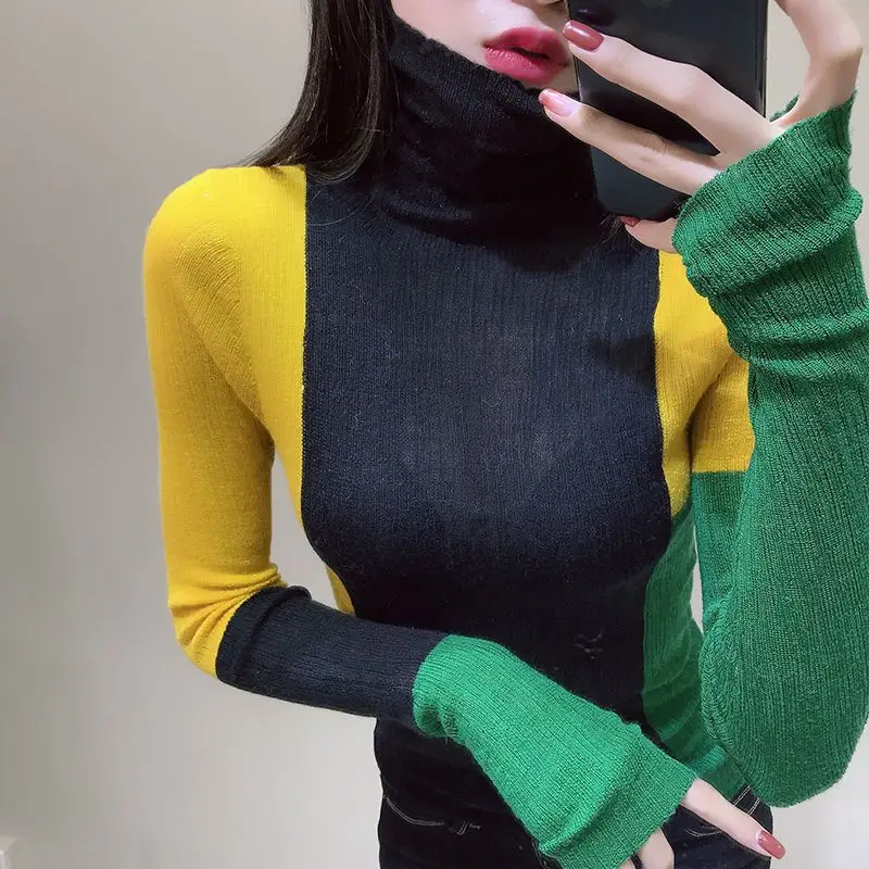 Women's sweater autumn and winter color matching slim sweater foreign style turtleneck base sweater
Women's sweater autumn and winter color matching slim sweater foreign style turtleneck base sweater