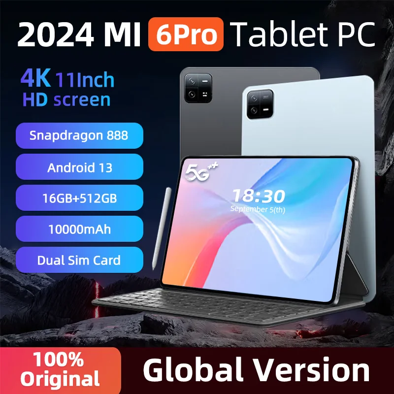 

2024 Original Global Version Pad 6 Pro Tablet PC Snapdragon 888 10000mAh Android 13 RAM 16GB ROM 1TB 5G HD 4K Screen WIFI Mi Tab