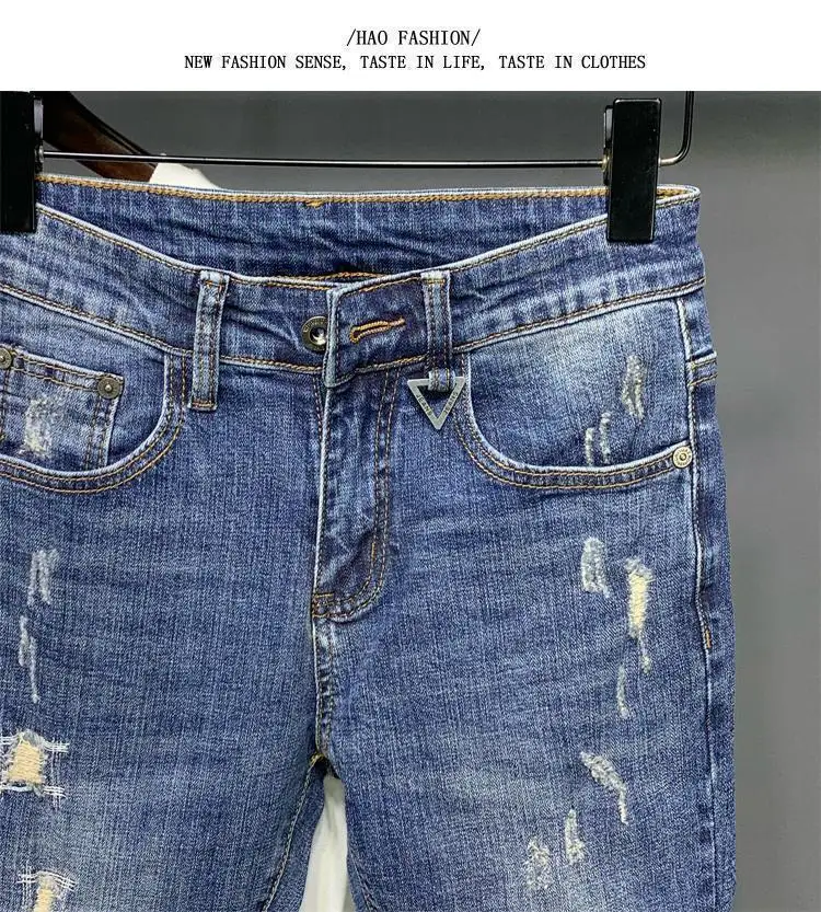 Fashion Stretch Men's Casual Denim Jeans Ripped Holes Korean Boyfriend Luxury Streetwear Slim Luxury Men's Clothing Pencil Pants 47 See986a71a6b543ffa8a02924995305c84