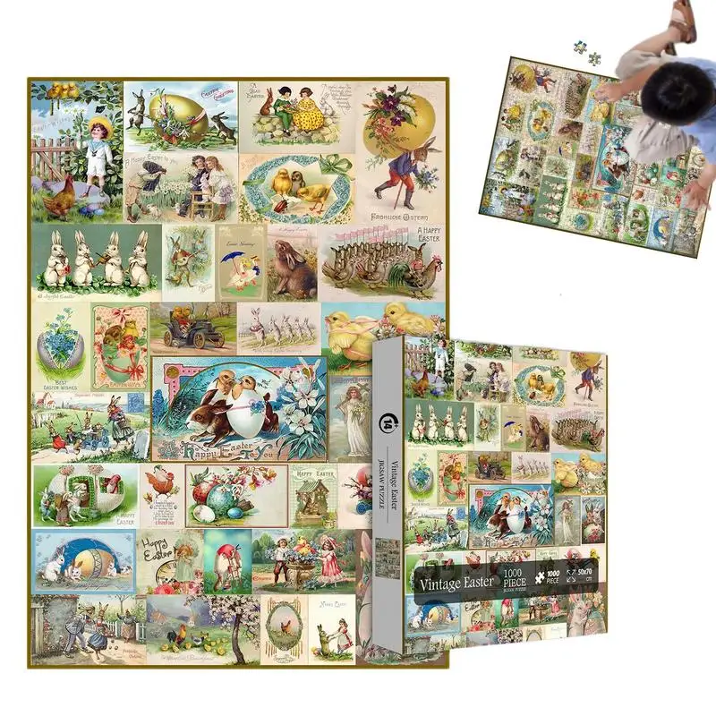 

Easter Bunny Puzzle 1000 PCS Vintage Puzzle Set for Adults Cute Festival Puzzles for Friend Gathering Funny DIY Puzzles for Men