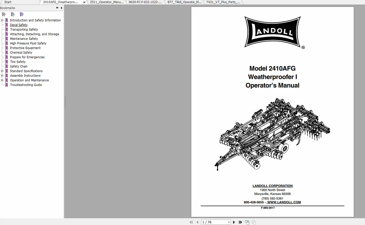 

Landoll Farm Equipment 1700 to 9600 Series Operators Parts Manual CD