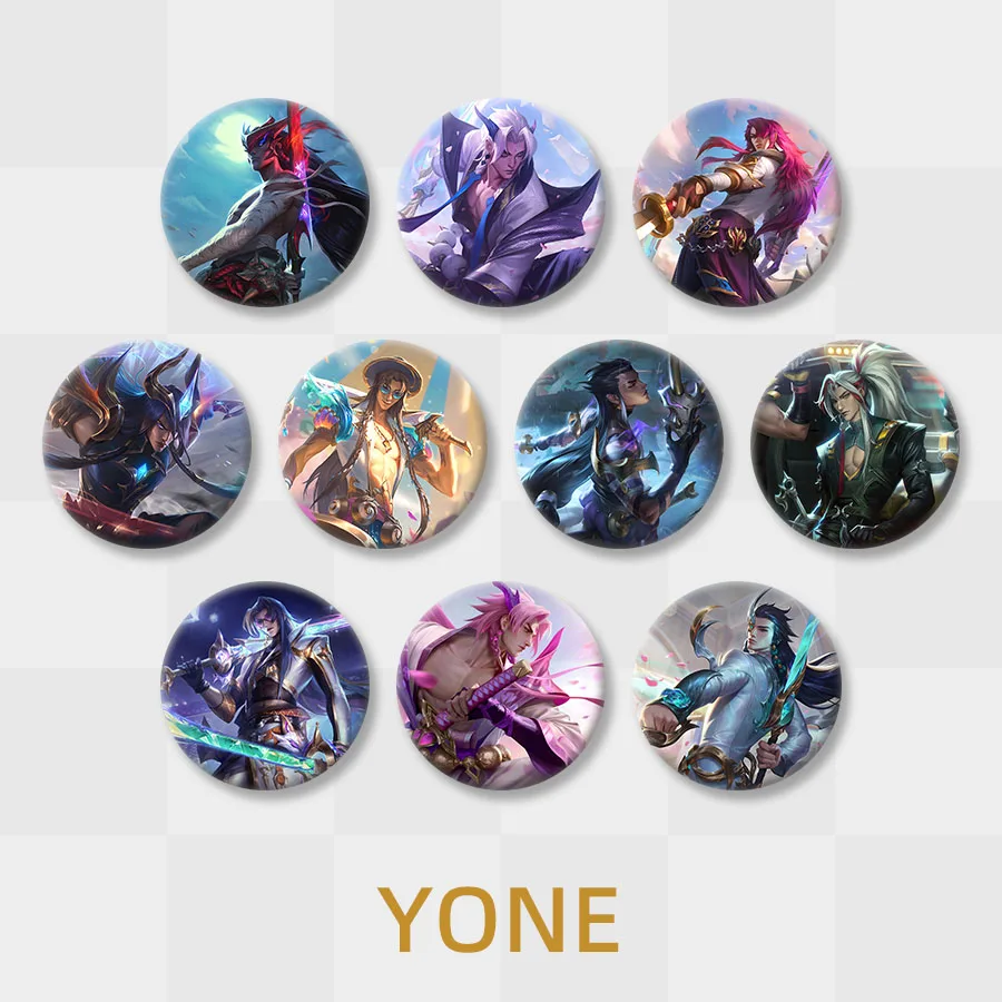 

League of Legends Badges Yone LOL Champions Brooch Heartsteel Spirit Blossom Inkshadow Character Pin 58mm Metal Game Icon