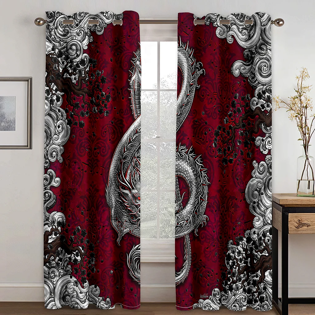 

Customize Red Medieval Fantasy Dragon Design 2 Panels Free Shipping Thin Window Curtains for Living Room Bedroom Drape Decortion