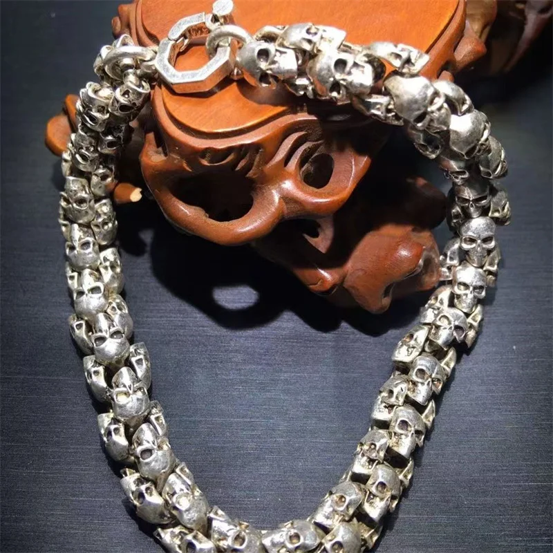 

Mai Chuang/Antique Chinese Tibetan Silver Skull Bracelet To Ward Off Evil Spirits Fashionable Personalized Pingan Men Women Gift