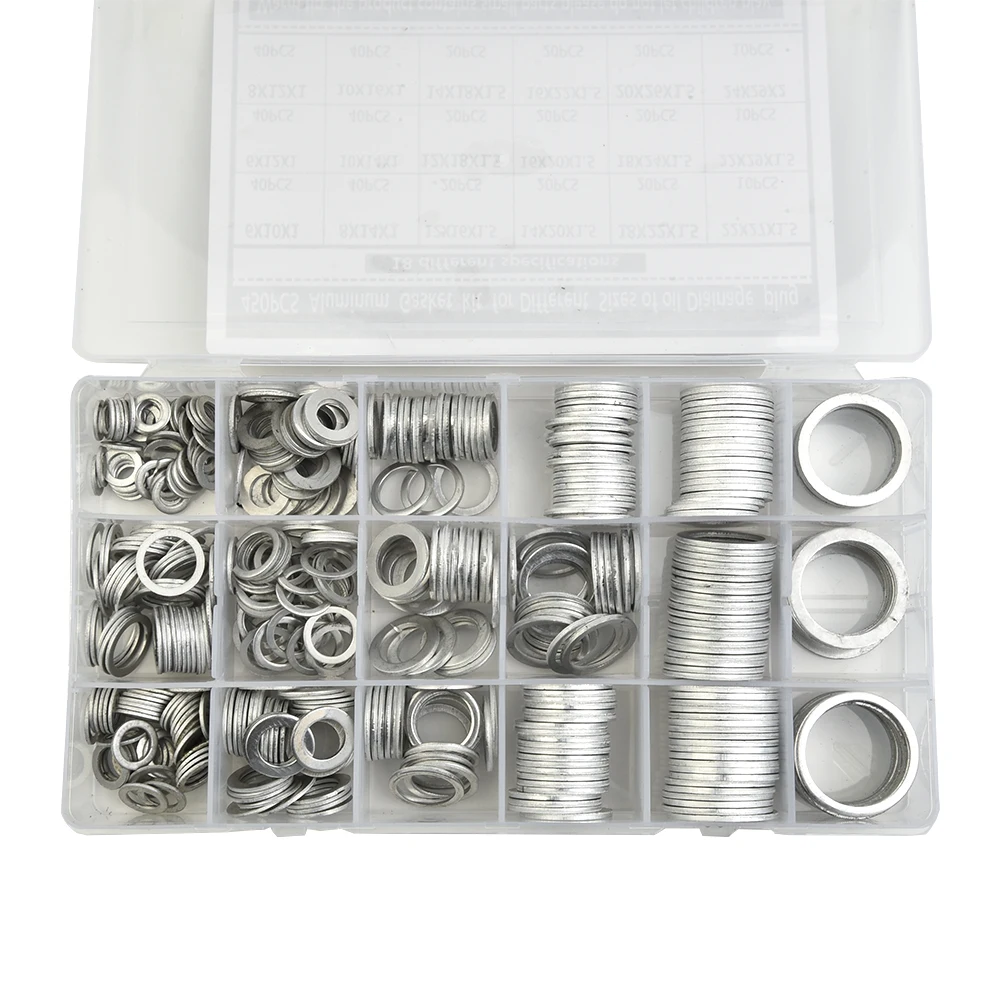 450pcs Gaskets Oil Drain Plug Aluminum Washer Wear Resistant With Plastic Box Accessories Power Tools Parts Replacement
450pcs Gaskets Oil Drain Plug Aluminum Washer Wear Resistant With Plastic Box Accessories Power Tools Parts Replacement