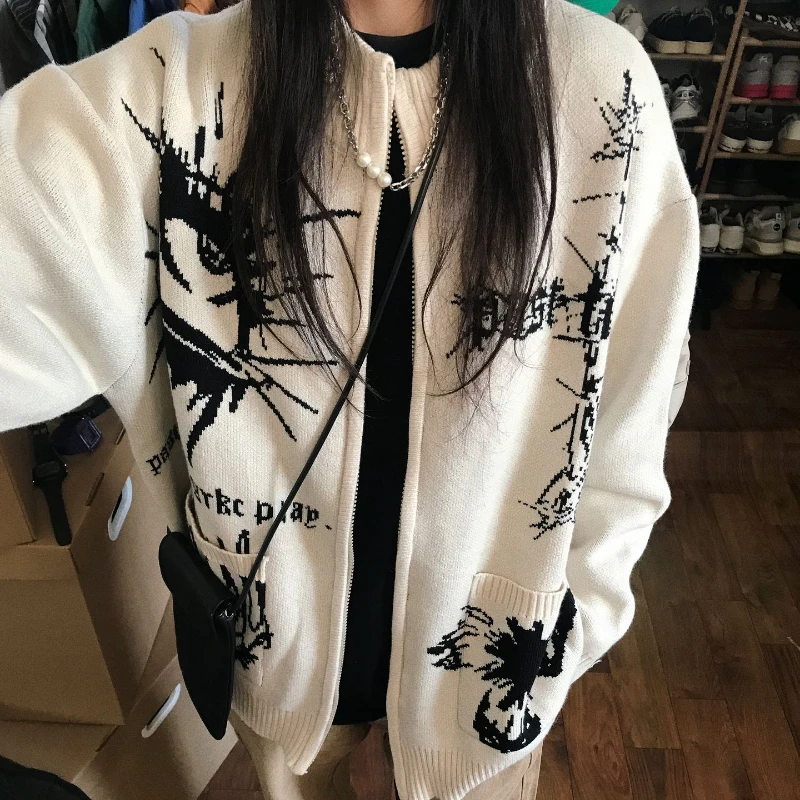 Deeptown Vintage Knit Cardigan Hiphop Zipper Sweater Women Gothic Chic Knitwear Grunge Y2k Japanese Fashion Streetwear Autumn
Deeptown Vintage Knit Cardigan Hiphop Zipper Sweater Women Gothic Chic Knitwear Grunge Y2k Japanese Fashion Streetwear Autumn