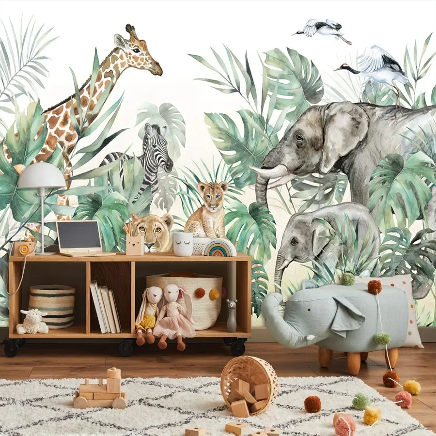 

Custom Peel and Stick Wallpapers Accept for Living Room Decoration Kids Cartoon Jungle Animal Wall Papers Home Decors TV Murals