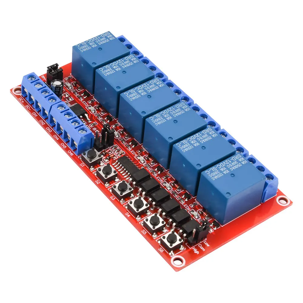 

6 Channel DC 5V 12V 24V Relay Module Board with Optocoupler Isolation Output Support High and Low Level Trigger for Arduino