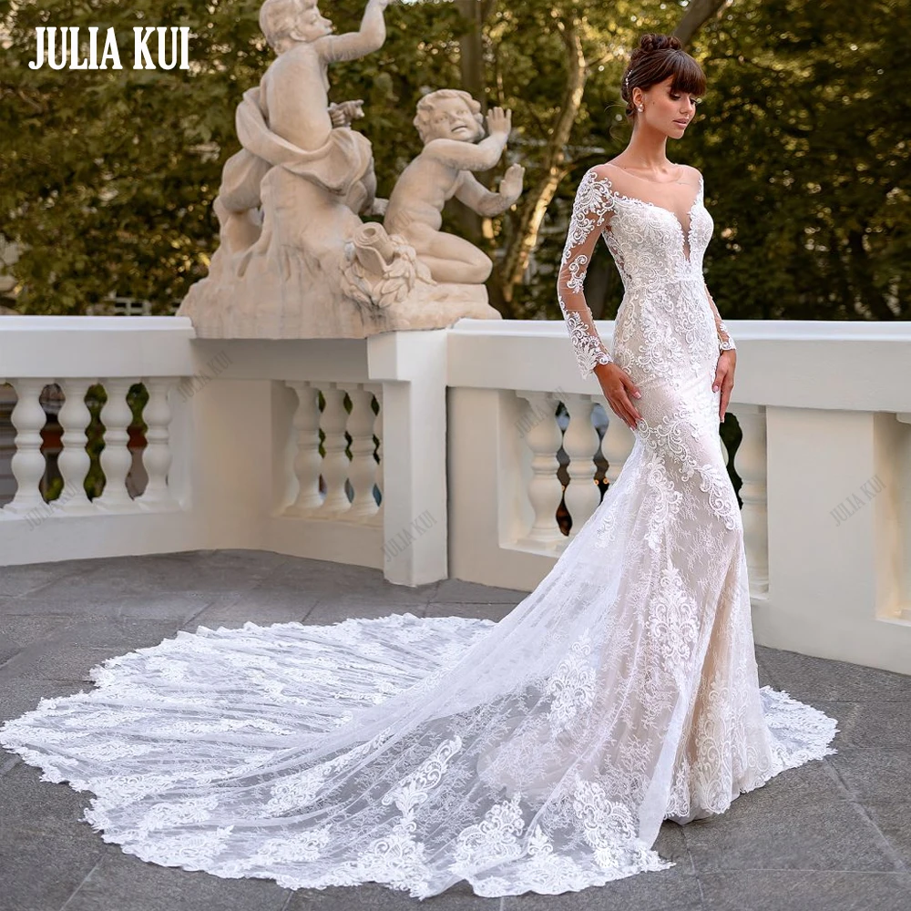 Julia Kui Elegant V-Neck Mermaid Wedding Dresses With Symmetrical Appliques Lace Vestido De Noiva Full Sleeves Bridal Gowns
Julia Kui Elegant V-Neck Mermaid Wedding Dresses With Symmetrical Appliques Lace Vestido De Noiva Full Sleeves Bridal Gowns