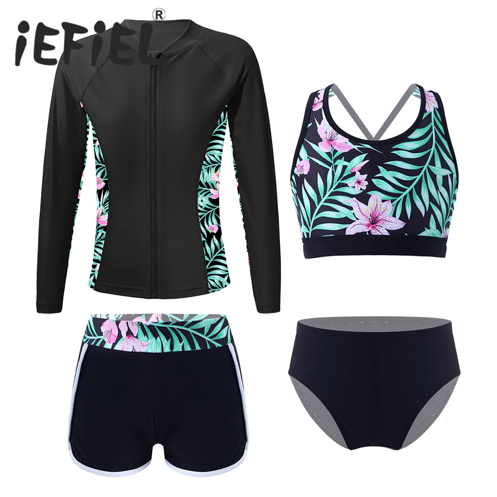 Kids Girls Printed Swimsuit Beachwear Long Sleeve Outerwear with Crop Top and Briefs Shorts Outfits for Swimming Bathing Suits
Kids Girls Printed Swimsuit Beachwear Long Sleeve Outerwear with Crop Top and Briefs Shorts Outfits for Swimming Bathing Suits