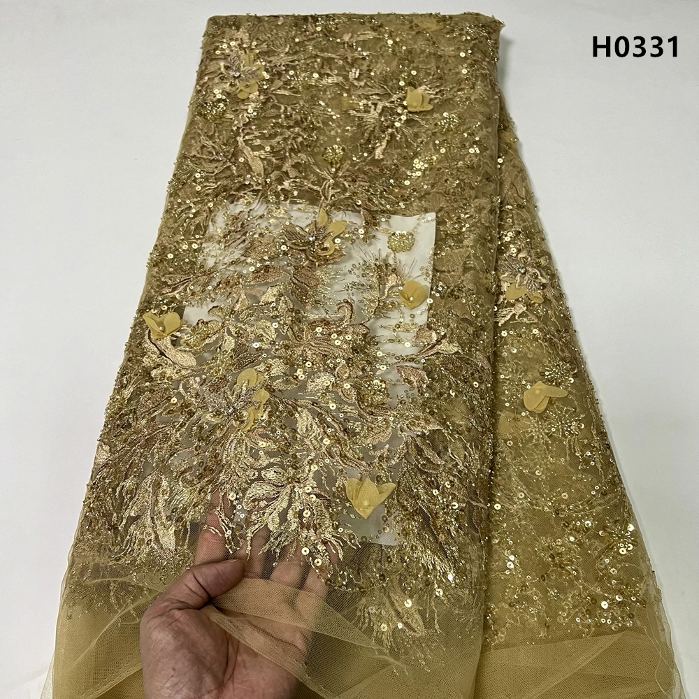 

African Nigerian Tulle Lace Fabric,High Quality，Sequins EmbroideryBeaded, French GuipureWedding Party Dress, 5Yards, 2024