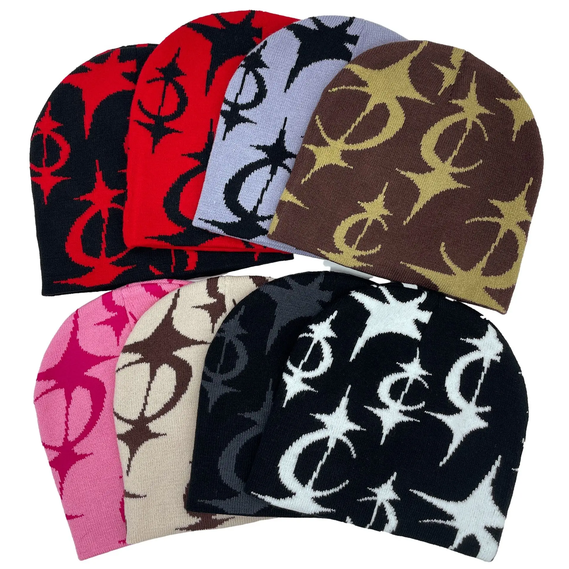 

New Autumn Winter Unisex Hats y2k Geometric Jacquard Knitted Hat Men Women Hip Hop Beanie Street Trend Sports Warmer Caps