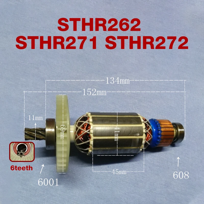 

Power Tools Rotor 6teeth Parts for STANLEY STHR262 STHR271 272 Power Tools Hammer Armature Rotor Anchor Replacement Parts