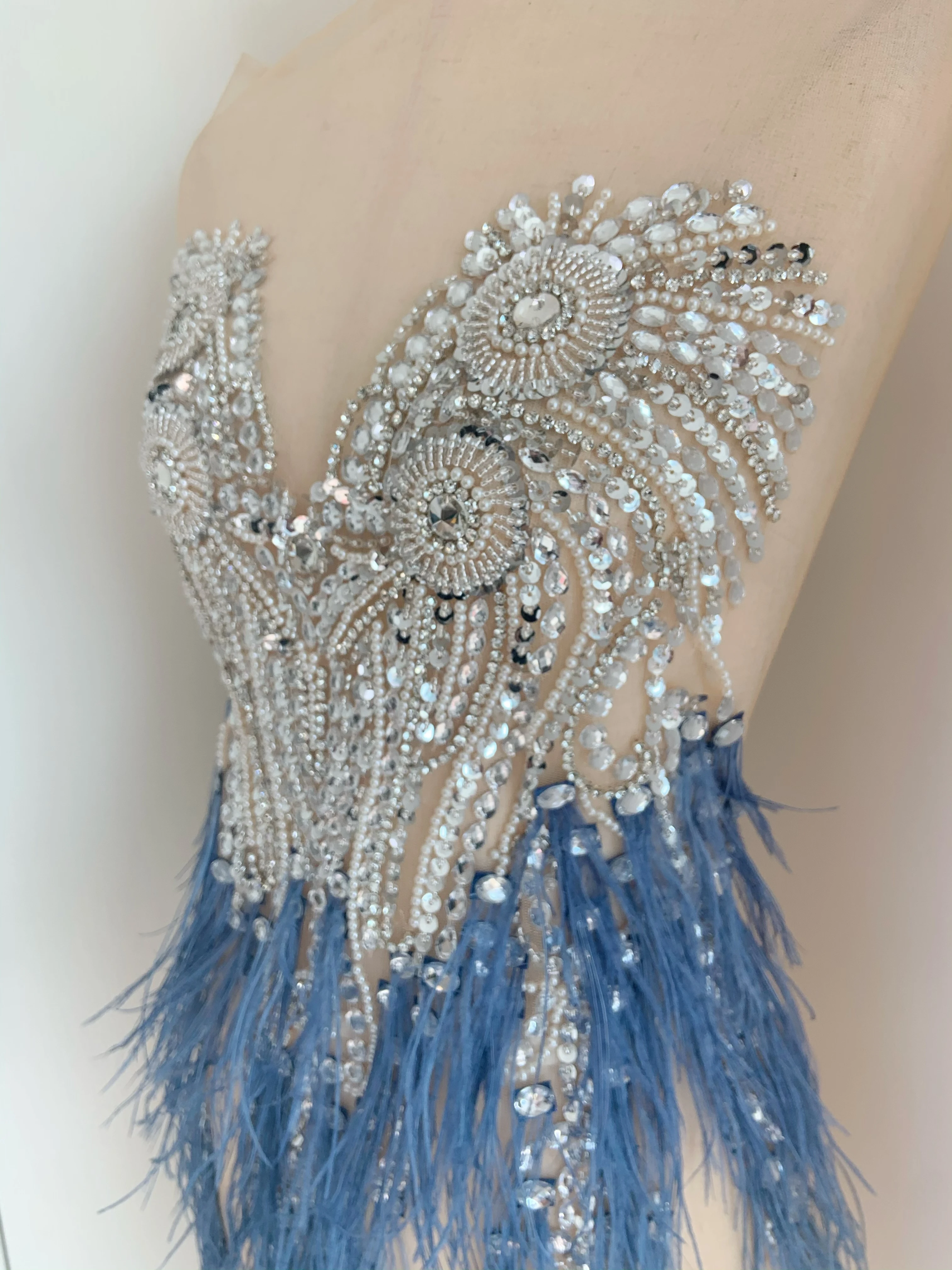 Rhinestone Bodice Appliqué with Ostrich Feathers , Handcrafted Crystal Patch for Rhinestone Dress, Couture
Rhinestone Bodice Appliqué with Ostrich Feathers , Handcrafted Crystal Patch for Rhinestone Dress, Couture