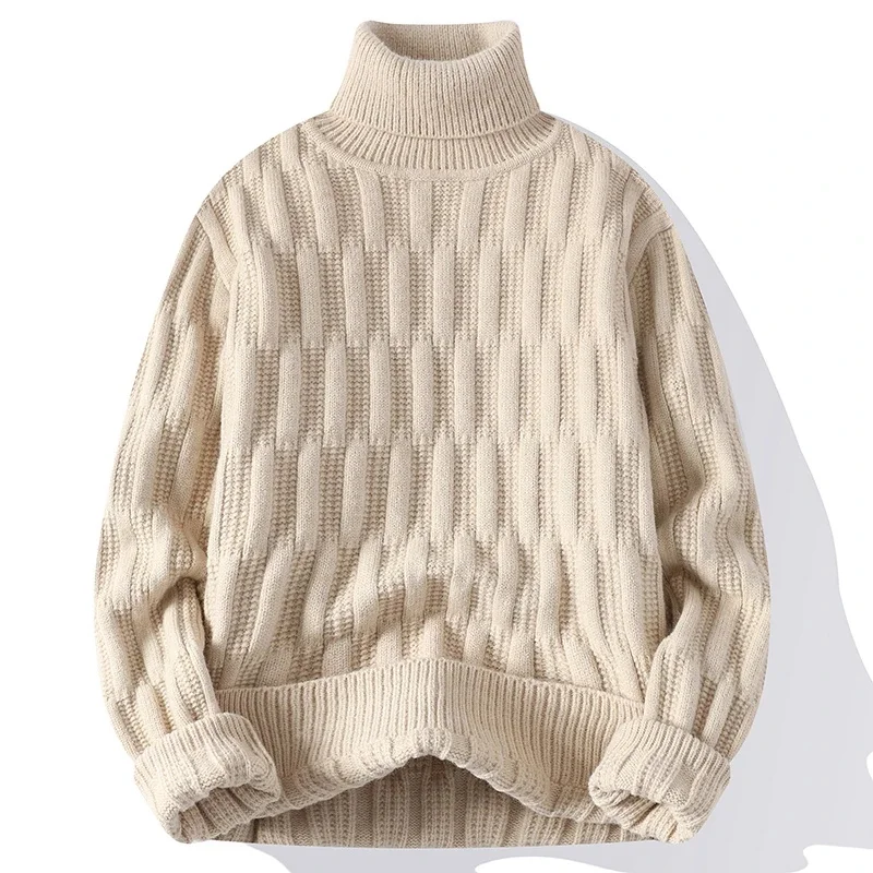 

Fashion Autumn Winter Men's Turtleneck Sweaters Jacquard Knitted Pullovers Men Casual Knitting Solid Color Sweater