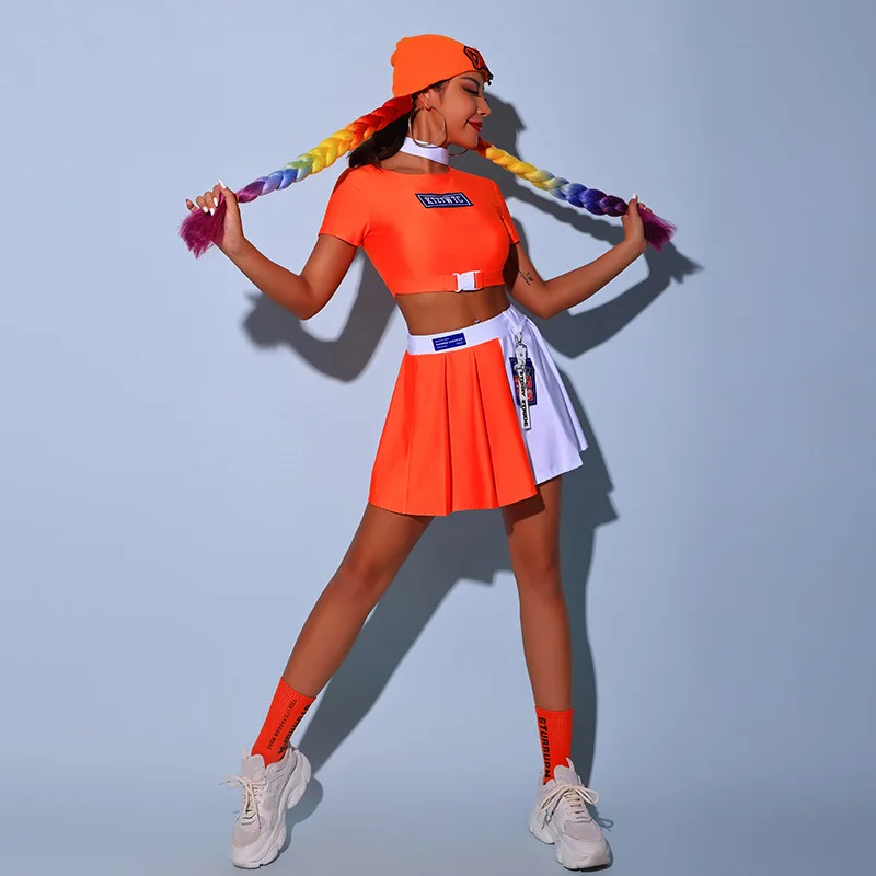 

Nightclub Female DJ Suit Bar Group Performance Hip Hop Cheerleader Costume Rave Party Outfits Kpop Wear Orange Stage Costume