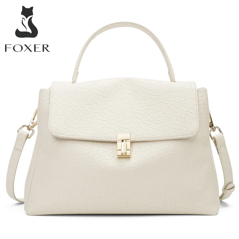 

FOXER Female Lychee Pattern Tote High Quality Shoulder Crossbody Bag Lady Fashion Flap Messenger Bag Women Split Leather Handbag
