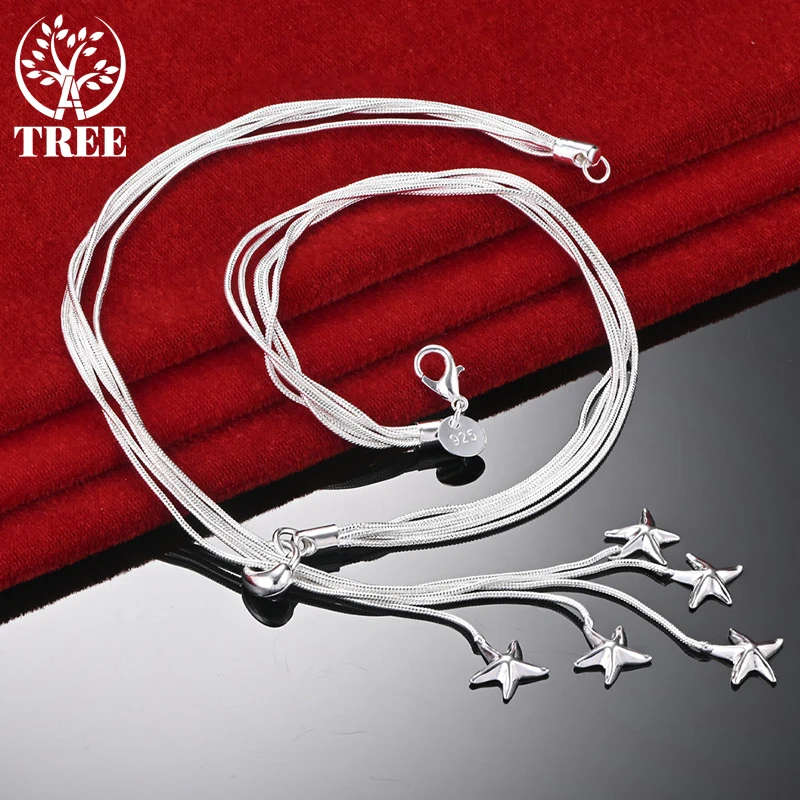 

ALITREE 925 Sterling Silver Five Snake Chain Starfish Necklace For Woman Party Wedding Engagement Fashion Jewelry Birthday Gifts