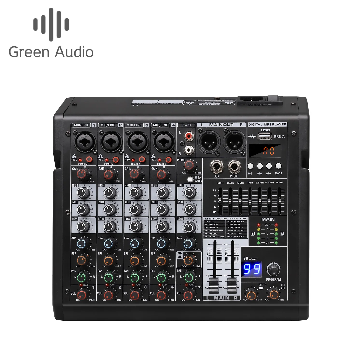 

GAX-TDS6 Professional DJ 6 Channel Audio Mixer MP3 Player with Recording and BT Function 48V Phantom Power Portable Audio