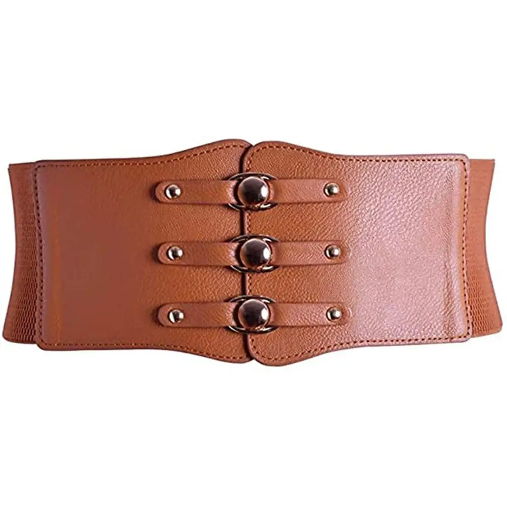 

All-match Corset Slimming Body Metal Buckle Skirt Decorations Elastic Waist Strap PU Leather Cummerbund Wide Waistband