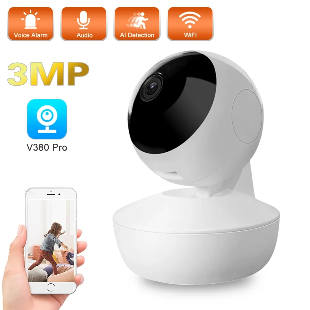

3MP WIFI IP Camera Indoor Baby Monitor Wireless Smart Home Two Ways Audio Security Surveillance CCTV Cameras H.265 V380 Pro