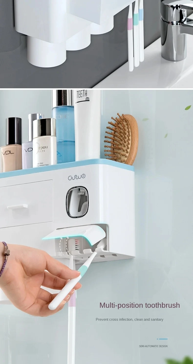 MENGNI Magnetic Adsorption Inverted Toothbrush Holder Wall Automatic Toothpaste Squeezer Storage Rack - Bathroom Accessory MENGNI Magnetic Adsorption Inverted Toothbrush Holder Wall Automatic Toothpaste Squeezer Storage Rack - Bathroom Accessory