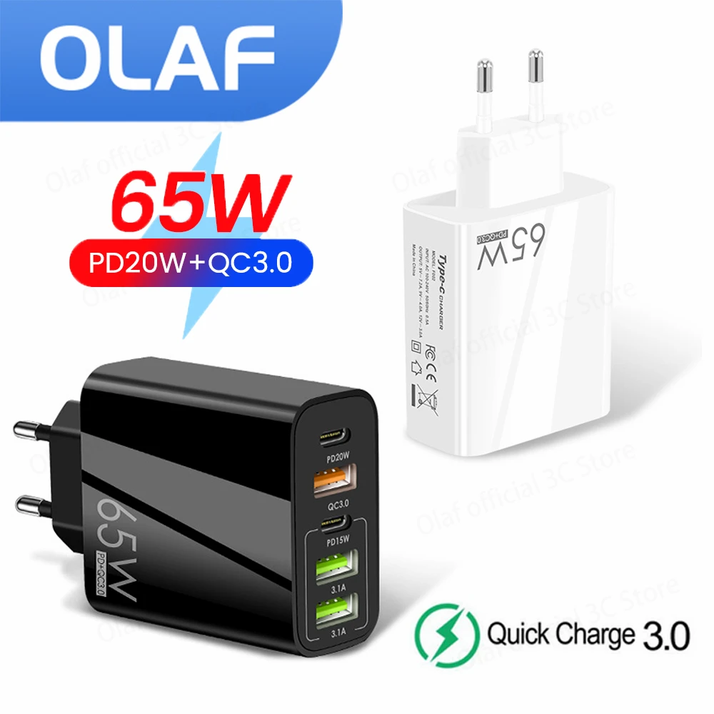 

Olaf 65 Вт адаптер для быстрой зарядки 5 портов USB C зарядное устройство Тип C PD быстрое зарядное устройство QC PD3.0 для iPhone 13 12 iPad Huawei Xiaomi Samsung