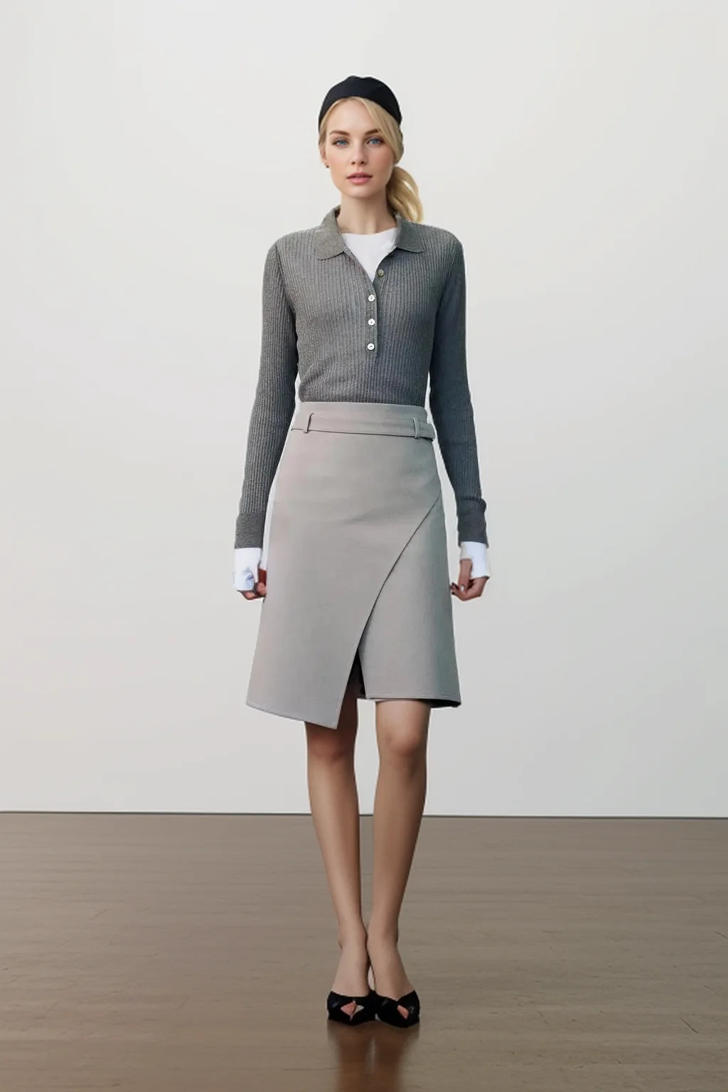 

Женская Асимметричная юбка средней длины, приталенная юбка с разрезом спереди и пряжкой, в профессиональном стиле, весна 2024