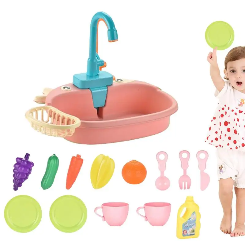 

Kitchen Sink Play Set Dishwasher Playing Sink Reusable Play Kitchen Toy Accessories Cookware Food Toy For Kids Boys Children
