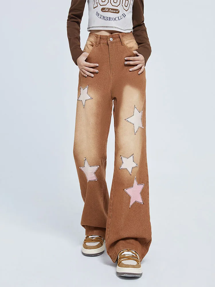 Womens Retro Jeans High Waist Embroidery Stars Baggy Denim Pants Streetwear American Style Fashion Wide Leg Washed Denim Trouser
Womens Retro Jeans High Waist Embroidery Stars Baggy Denim Pants Streetwear American Style Fashion Wide Leg Washed Denim Trouser