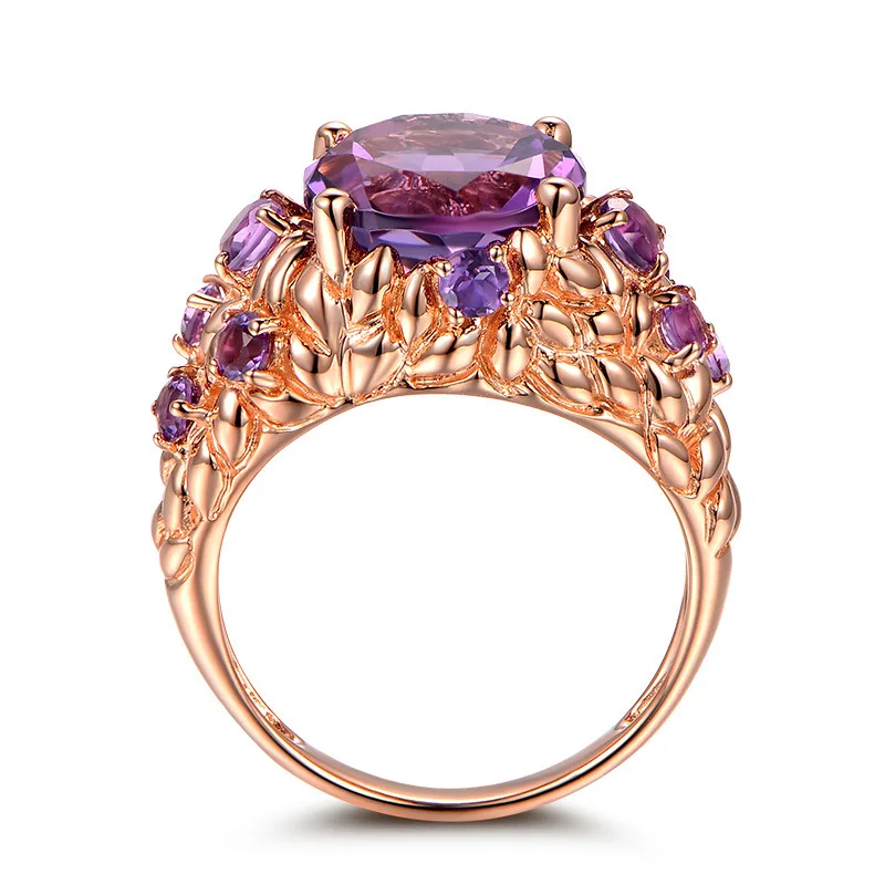 

14K Rose Gold Natural Amethyst Ring Female Bague Etoile Gemstone Anillos De Ring Bizuteria Agate Diamante 14K Rings for Women