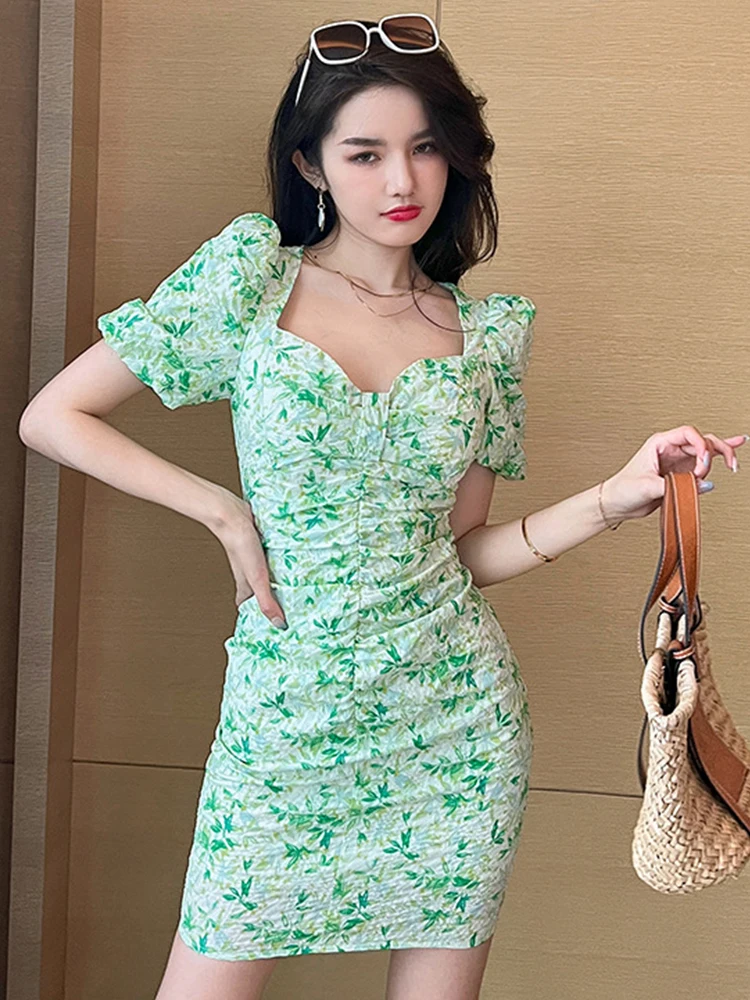Summer Women Mini Dresses Sweet Fresh Green Print Cotton Linen Low Cut Puff Sleeve Folds Wrap Gown Party Holiday Street Vestidos
Summer Women Mini Dresses Sweet Fresh Green Print Cotton Linen Low Cut Puff Sleeve Folds Wrap Gown Party Holiday Street Vestidos