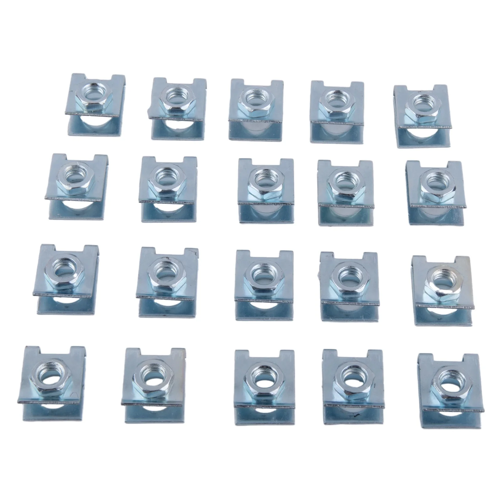 

20pcs Car License Plate Fixed 6mm Clip Retainers Fasteners Buckle M6 Nut U-Type Clip Silver Replacement Useful