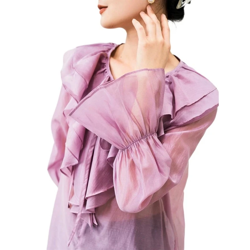 

Новинка Весна 2023, Милая женская двухслойная блузка из искусственного шелка в Корейском стиле, легкие удобные блузки с рукавами-бабочками