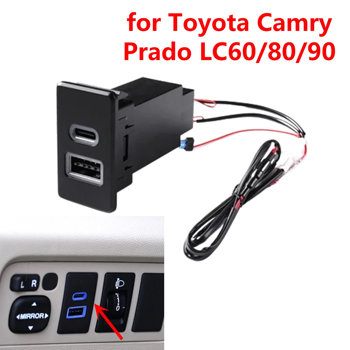 

for Toyota Camry Prado LC60/80/90 12V Quick Dual Port Charge USB QC3.0 Type-C PD Interface Socket Fast Car Charger
