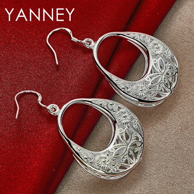 

New 925 Sterling Silver Delicate Moon Pattern Earrings For Women Fashion Charm Engagement Gift Jewelry Accessories