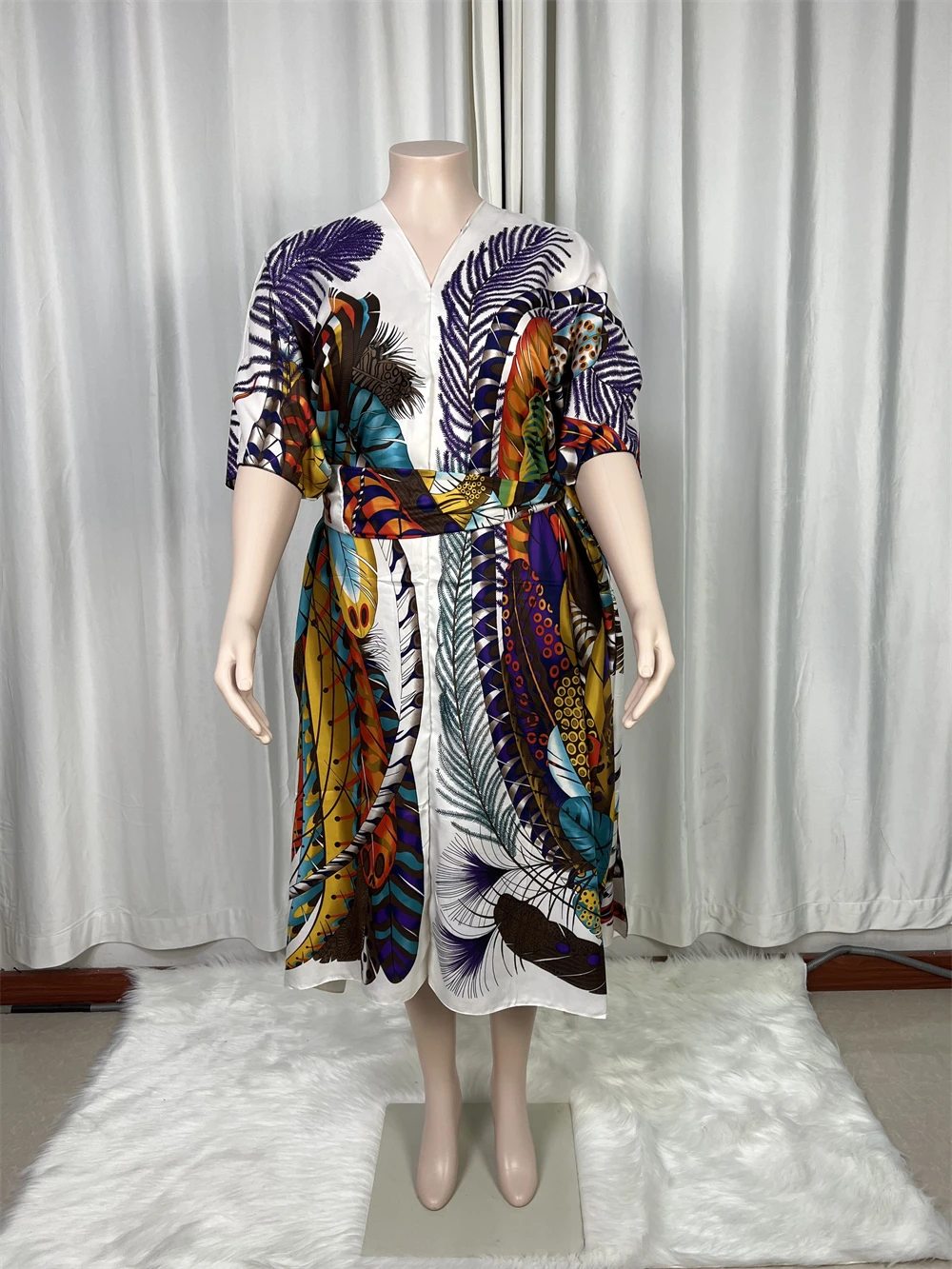 

2024 Scarf Loose Print Silk Arabian Saudi Maxi Dress Summer Beach Bohemian Robe African Kaftan Kimono Short Sleeve Swimwear B48