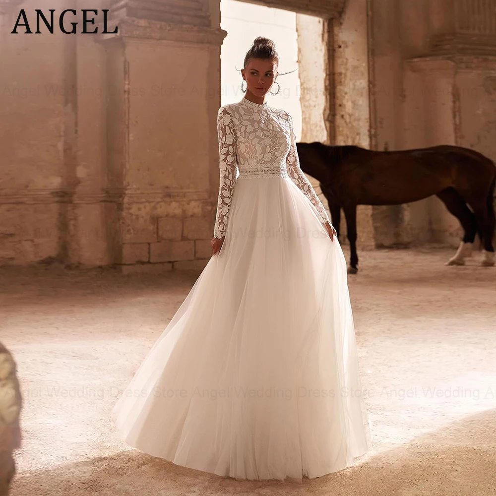 ANGEL Muslim Backless Lace Wedding Dresses For 2024 Bride O-Neck Long Sleeves Applique Bohemia A-Line Bridal Gowns Plus Size
ANGEL Muslim Backless Lace Wedding Dresses For 2024 Bride O-Neck Long Sleeves Applique Bohemia A-Line Bridal Gowns Plus Size