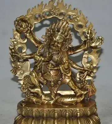 

9inch Tibet Buddhism bronze gilt 6 Arms Vajra Mahakala god Buddha Ganesha Statue