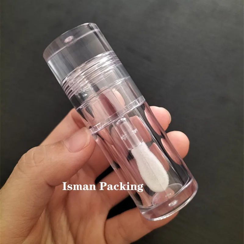 

40Pcs round clear crystal fat short lip gloss bottle empty full transparent lipgloss container tubes with big wand brush 6ml